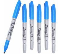 6 x Sharpie Permanent Marker Pens with Fine Point Tip for Paper, Metal & Plastic, Light Blue Colour Ink - Loose in Plain Packaging [ASIA IMPORT]