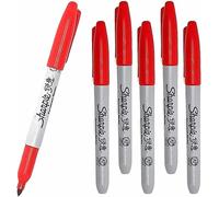 6 x Sharpie Permanent Marker Pens with Fine Point Tip for Paper, Metal & Plastic, Red Colour Ink - Loose in Plain Packaging [ASIA IMPORT]