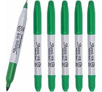 6 x Sharpie Twin Tip Permanent Marker Pens, Fine & Ultra Fine Tip, Green Colour Ink - Loose in Plain Packaging [ASIA IMPORT]