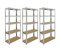 6 Silver Racking Units 5 Tier Garage Storage Warehouse Shelving 90 x 30 x 180cm