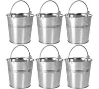 6 x Small 9cm Galvanised Metal Serving Buckets/Cutlery Caddies
