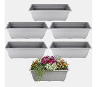 6 x Small Grey Bell Trough Planter - 50cm Long Planter - Slim Windowsill Trough - Indoor & Outdoor Patio Plant Pot - Plastic Planter For Flowers, Herbs, Vegetables - Lightweight Weather Resistant Pot.