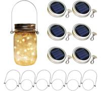 6 x Solar Mason Jar Light Lids 30 LED Hanging Fairy Firefly String Light Lantern Cap, Outdoor Waterproof Patio Porch Garden Yard Balcony Lawn Wall Lighting Decor(No Jar Included) (Warm White)