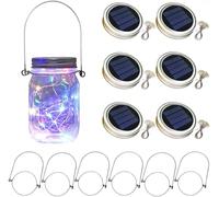 6 x Solar Mason Jar Light Lids 30 LED Hanging Fairy Firefly String Light Lantern Cap, Outdoor Waterproof Patio Porch Garden Yard Balcony Lawn Wall Lighting Decor(No Jar Included) (Multi-Color)