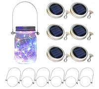 6 x Solar Mason Jar Light Lids - 30 LED Hanging Fairy Firefly String Light Lantern Cap, Outdoor Waterproof Patio Porch Garden Yard Balcony Lawn Wall Lighting Decor(No Jar Included)