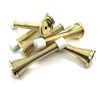 6 x Sprung Door Stops 75mm Brass Plated Spring Stop & Soft White Buffer end Cap