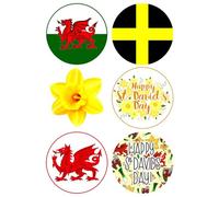 6 x St David's Day Party Pack Edible Wafer or Icing Cupcake Toppers Welsh Wales Party Cake Decorations Perfect For Brownies Cookies Muffins & More! (Edible Wafer Card)