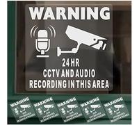 6 x Stickers CCTV Camera and AUDIO Recording WINDOW Signs 24hr 24 Hour Area Video In Operation Security Warning Self Adhesive Labels 100mm