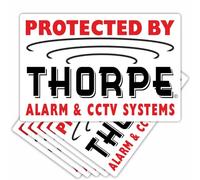 6 x Stickers Thorpe Alarm and CCTV Protected by Systems Installed Security Warning Self Adhesive Vinyl Signs Bell Box Doors Outside of Windows Labels External A6