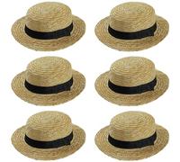 6 X STRAW BOATER HATS FANCY DRESS ACCESSORY HAT WITH BLACK BAND & BOW BARBER SHOP SCHOOL GIRL EASTER BONNET ST TRINIANS BULK