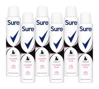 6 x Sure Anti-Perspirant Deodorant Spray - Invisible Pure No Marks Fresh 200ml
