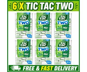 6 X TIC TAC TWO SPEARMINT/STRAWBERRY & LIME 38.5G SMALL HARD SUGAR SWEETS MINTS