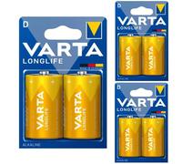 6 x VARTA D Long Life Alkaline Batteries - LR20 R20 MN1300 MONO Made in GERMANY