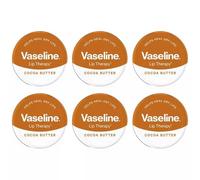 6 x Vaseline Cocoa Butter Lip Therapy 20g Tin - Original, Aloe Vera, Cocoa Butter & Rosy Lips, Intensive Moisturising Lip Balm for Dry Lips, Pocket Size Petroleum Jelly Lip Care