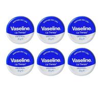 6 x Vaseline Original Lip Therapy 20g Tin - Original, Aloe Vera, Cocoa Butter & Rosy Lips, Intensive Moisturising Lip Balm for Dry Lips, Pocket Size Petroleum Jelly Lip Care