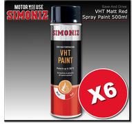 6 x Very High Temperature VHT Red Simoniz Aerosol Auto Car Spray Paint 500ml