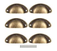 6 x Vintage Shell Cup Pull Handles, Retro Metal Half Moon Closet Knob for Kitchen Cupboard Cabinet Furniture Door Drawer Knobs, Gold Vintage Bronze