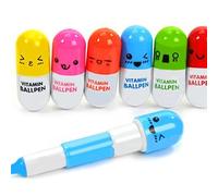 6 X Vitamin Ball Pen Cute Funny Retractable Novelty Capsule-Shaped Ballpoint Pens, Great for Gifts Or School Stationery, Various Random Colours Very Durable and Clever