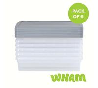 Wham 14.75L Clear Stackable Plastic Storage Box with Lid 6 Pack