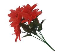 6 x Xmas Artificial Silk Flower Poinsettia Christmas Bunch Bush - RED (7 Heads Per Bunch)