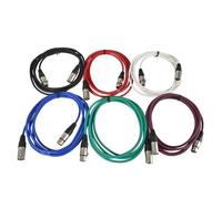 6 XLR Cables 3m Length 3 Pin- Black, Red, White, Purple, Blue & Green Supplied