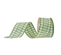 6 Yards Checked Ribbon with Wire, Polyester Ribbon, Gift Ribbon, 38 mm Wide, Decorative Ribbon for Crafts for Wedding, Party, Bows, Gift Wrapping, Green