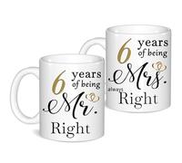 6 Year Anniversary Coffee Mugs Set of 2, 6th Anniversary Wedding Gifts for Wife Husband Parents Grandparents Men Women Him Her, 6 Year Valentines Engagement Couple Cups