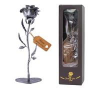 6 Year Anniversary Iron Gift for Her - Metal Rose with Happy Anniversary Card & Base, 6th Wedding Anniversary Couples Gifts for Wife 11th 11 Year Everlasting Flower Gifts for Women Stained Artwork