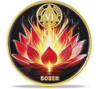6 Year Flame Lotus Sobriety Coin - Radiant Bloom NA Medallion - Spiritual Token for Recovery & Clean Time - Empowering NA AA Chips - Gift for Men & Women