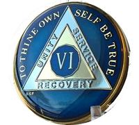 6 Year Midnight Blue AA Medallion Chip Tri Plate Gold & Nickel Plated Serenity Prayer