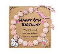 6 Year Old Girl Gifts Birthday, Pink Zebra Stone Bracelet with Heart Charm, Adjustable Natural Stone Beaded Bracelet 6th Birthday Gifts for 6 Years Old Girls Presents for Daughter, Sister, Niece