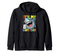 6 Year Old Kids Shark Birthday Gifting Ideas 6th Six Year Zip Hoodie