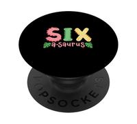 6 Years Old Six Saurus Kids Dinosaur 6th Birthday Family PopSockets Adhesive PopGrip