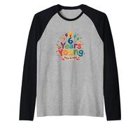 6 Years Young Happy Birthday Celebration for Kids Raglan Baseball Tee, Men, Black/Athletic Heather, S