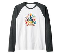 6 Years Young Happy Birthday Celebration for Kids Raglan Baseball Tee, Men, Dark Heather/White, L