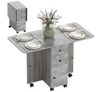 Homcom Folding Dining Table For 4-6 Drop Leaf Table On Wheels Grey Marble