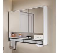 60-120cm Bathroom Cabinet with HD Safety Glass 3-Door Wall Storage with Mirror Cosmetic Mirror Modern Bathroom Wall Unit Space-Saving