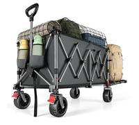 60-120L Festival Trolley on Wheels, Heavy Duty Folding Wagon, Portable Camping Cart Load up 160KG, Camping Trolley Foldable for Beach Outdoor Garden Shopping Fishing, Rear-Opening Design, Gray