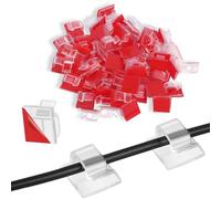 60/120PC Adhesive Cable Clips Outdoor Light Wire Clips, Cable Tidy Hooks Cord Organiser Holder, for Cable Management, Christmas Hanging Decorations Fairy Light,Car, Under Desk(Clear, Red) (120)