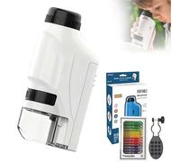 60-120X Zoom Pocket Microscope for Kids - Portable Handheld Mini Microscope with LED Lights, Educational Science Toys for Outdoor Exploration(White B)