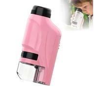 60-120X Zoom Pocket Microscope for Kids - Portable Handheld Mini Microscope with LED Lights, Educational Science Toys for Outdoor Exploration(Pink A)
