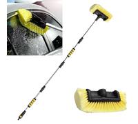 60”/152cm Car Wash Brush Aluminium Extendable Water Fed Window Cleaning Pole Brush, Car Wash Hose Brush Long Car Washing Brushes Caravan Soft Washing Kit for Caravan Truck Sweep Snow Outside Inside
