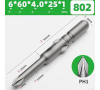 60-200mm PH0 PH1 PH2 Electric Cross Screwdriver Bit Set with 6mm Round Shank, Magnetic Driver Compatible for 802/6C Tools, Alloy S(60X4.0XPH1)
