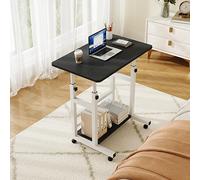 60*37cm Height Adjustable 2-Tier Mobile Table Overbed Desk, Black