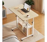 60*37cm Height Adjustable 2-Tier Mobile Table Overbed Desk, Light Oak
