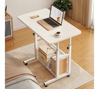 60*37cm Height Adjustable 2-Tier Mobile Table Overbed Desk, White