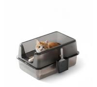 60×40×36.5cm Stainless Steel Cat Litter Tray with Top Entry, Litter Scoop | Extra Large Cat Litter Box with Non-Stick, Odor Resistant, Leak & Splash Proof Easy Clean, Black