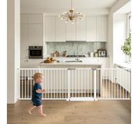 60.5"-113" Wide Baby Gate Extra Long, Large Dog Gate Indoor, Child Proof Gate, Kiddie Gates, Baby Gate for Doorways. White, Dog Gates for The House. Extra Tall Pet Gate.