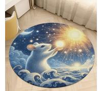 60 * 60cm Round Area Rugs Ultra-Thin 0.2" Coral Velvet Low Pile The Mouse on The Sea Indoor Mats for Entryway Circle Bathroom Rug Welcome Front Door Mat Floor Carpet for Bedroom Decor
