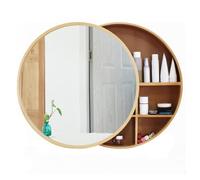 60/70cm Bathroom Mirror Cabinet Sliding Bathroom Wall Mounted Mirror Cabinet Round Wall Solid Wood Large Furniture Storage Mirror(Wood70cm/27.5in)